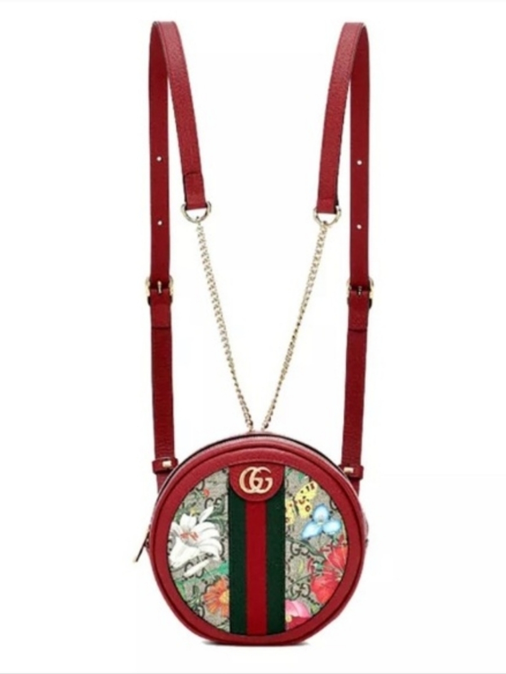 Gucci Red Floral Round Crossbody Backpack - Picture 3 of 15